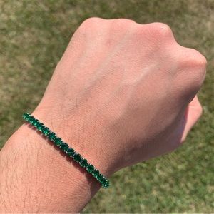 14k White Gold Plated Green Premium Tennis Bracelet 4mm Men’s Women’s